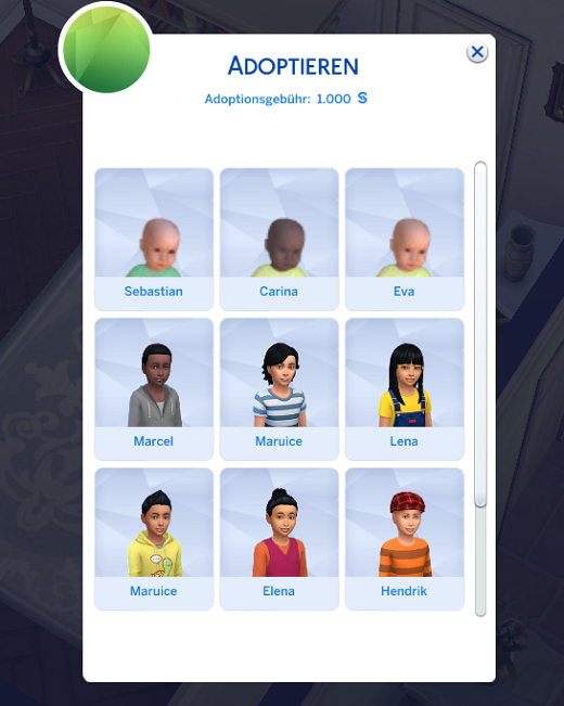Sims 4 Adoptionsübersicht