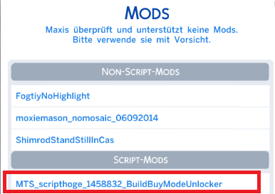 Sims 4 scripted Mod Bestätigung