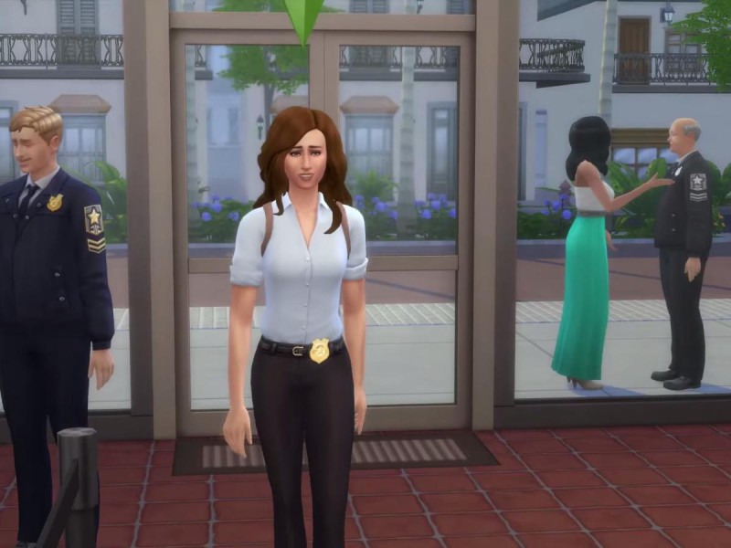 Die Sims 4 Erweiterung am Eingang des Polizeirevier