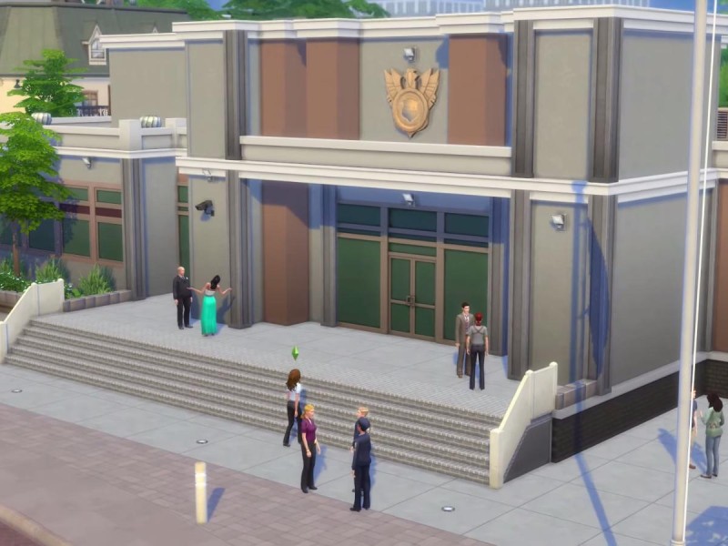 Die Sims 4 Erweiterung vor dem Polizeirevier